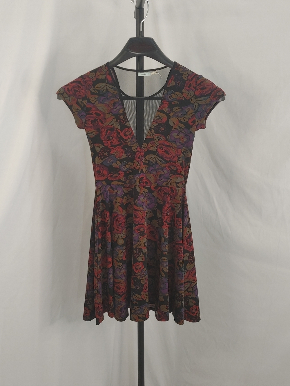 Kimchi Blue Floral Fit Flare Dress Small Mesh V Neck Skater Boho - Picture 2 of 13